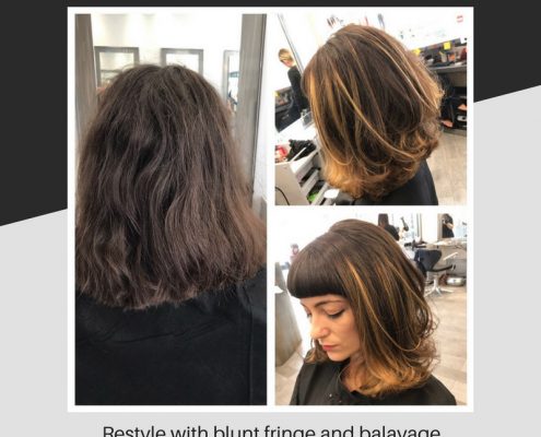Restyle with blunt fringe and balayage colour by Natalina