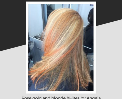Rose gold and blonde hi-lites by Angela