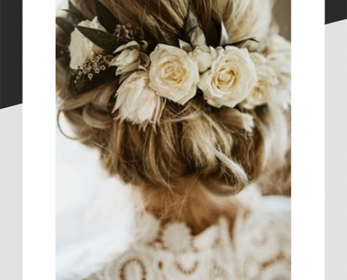 Fresh flowers in wedding hair
