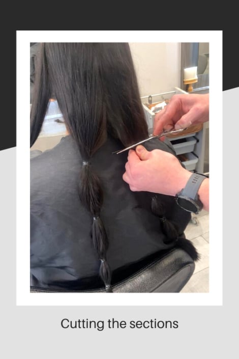 Cutting sections of hair for donating