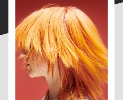 Hair model with orange hair