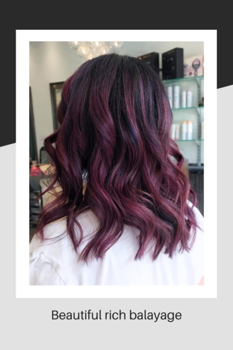 Lustrous deep red balayage hair
