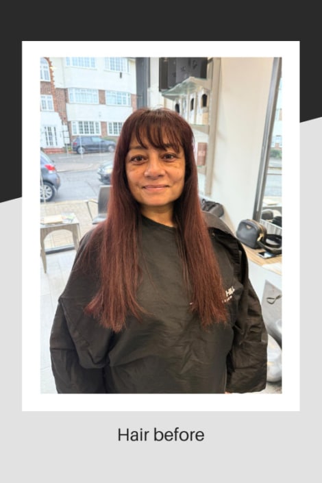 Long red hair before the transformation