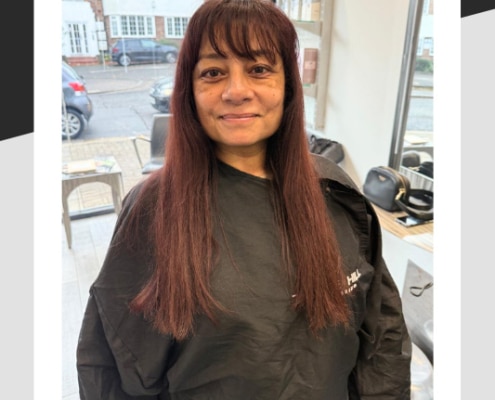 Long red hair before the transformation