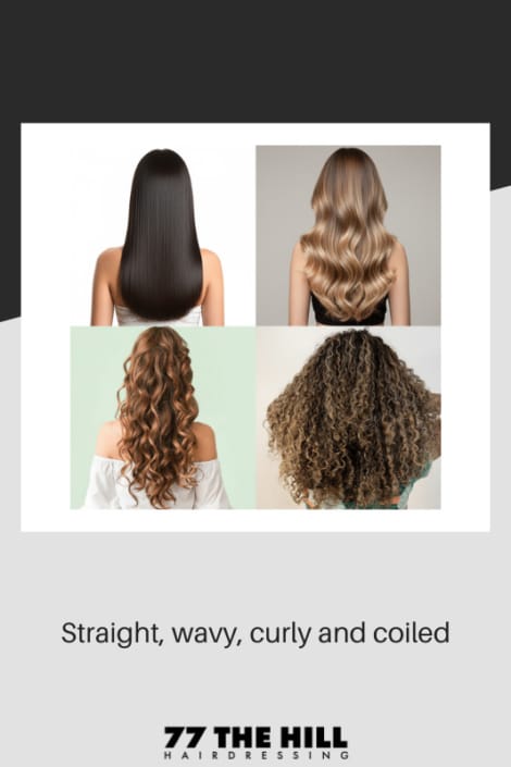 Image showing the four different hair types: straight, wavy, curly and coiled