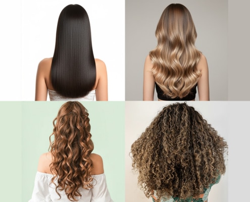 Image showing the four different hair types: straight, wavy, curly and coiled