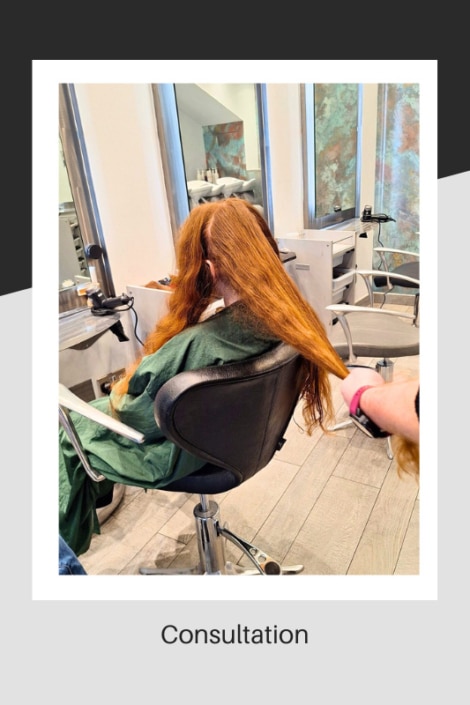 Consultation with young lady for cutting her very long hair