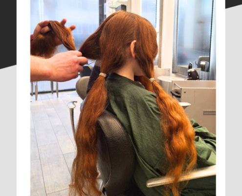 Preparing the long hair to be cut off
