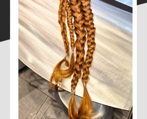 Long hair braids ready to be sent to charity