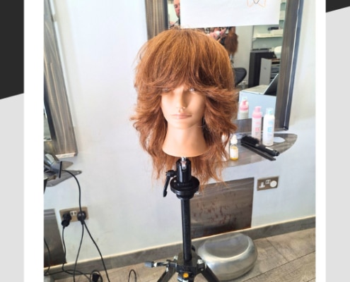 Mannequin head with beautiful shag hair cut