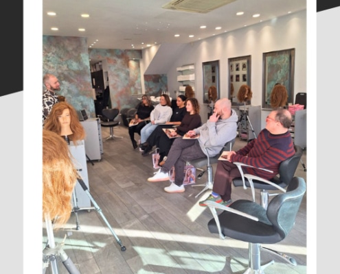 Stylists at the salon being taught by Andrew Smith