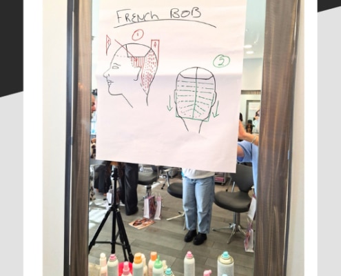 Diagram of French Bob on mirror in hair salon