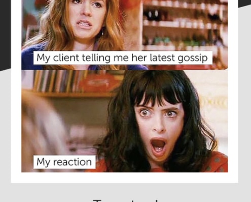 Hair styling meme about client's stories