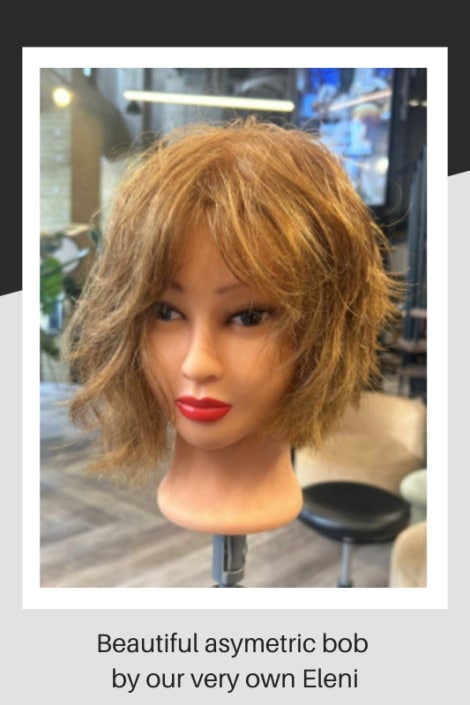 Asymmetric bob haircut on mannequin