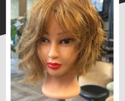 Asymmetric bob haircut on mannequin