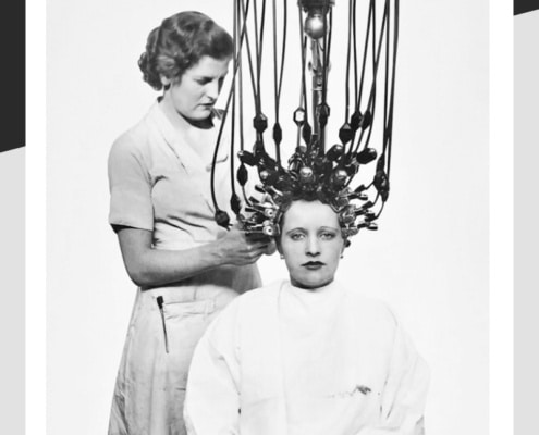 Showing the first perming machine in action