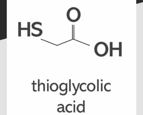 Diagram showing the thioglycolic acid molecule, used in perming
